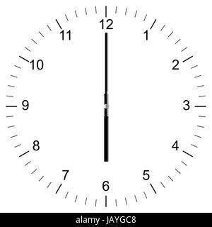 Illustration einer Uhr um 06:00 Uhr freigestellt auf weißem Hintergrund Stock Photo