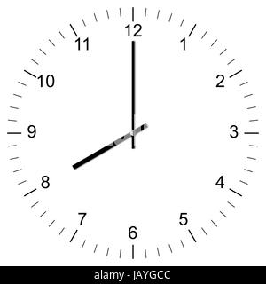 Illustration einer Uhr um 08:00 Uhr freigestellt auf weißem Hintergrund Stock Photo