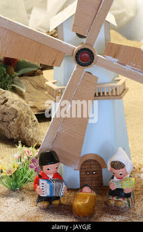 nice Dutch nativity scene with Holland windmill Stock Photo