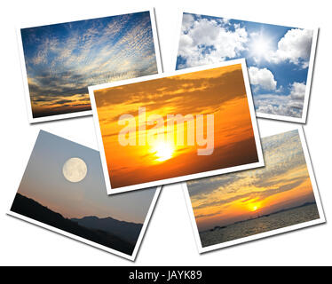 Collage of Sky postcards isolated on white background Stock Photo