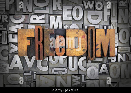 Freedom written in vintage letterpress type Stock Photo