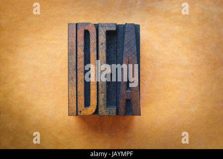 The word IDEA written in vintage letterpress type Stock Photo