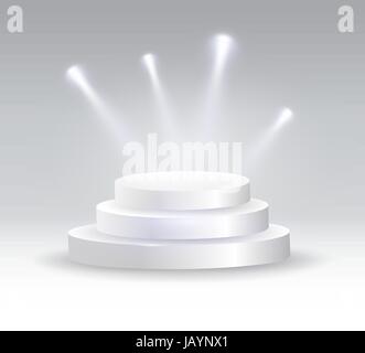 Round podium illuminated by spotlights. Stock Vector