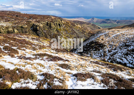 At the top of Grindsbrook Clough, Kinder Scout, Peak District National Park, in winter Stock Photo