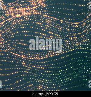Wave Background. Ripple Grid. Glowing Round Particles. Swarm Of Dots. Vector Stock Vector