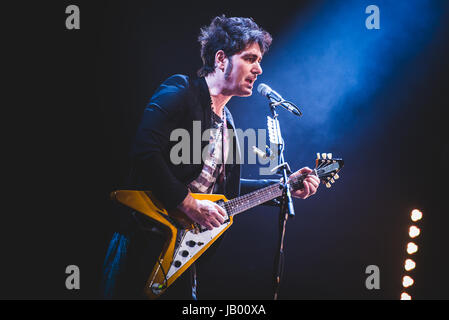 April 17, 2015: The Italian rock band Negrita performing live on stage at the Pala Alpitour for their '9' tour 2015 Photo: Cronos/Alessandro Bosio Stock Photo