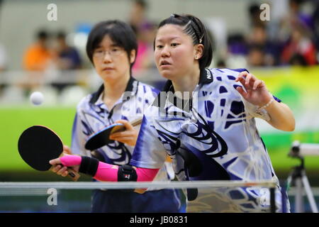 Harumi Kimura & Sayuri Mio,  JUNE 4, 2017 - Table Tennis :  2017 FID Japan Championship Table Tennis Tournament  Women's Doubles  at Yokohama Hiranuma Memorial Gymnasium, Kanagawa, Japan.  (Photo by Naoki Nishimura/AFLO) Stock Photo