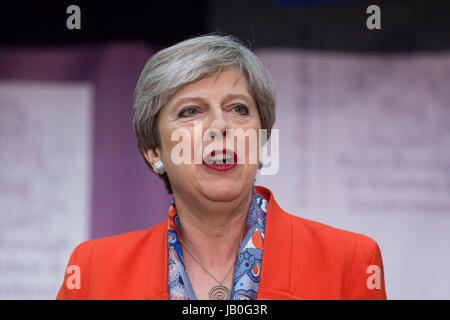Maidenhead, UK. 9th June, 2017. Theresa May makes her acceptance speech as she is reelected as the Member of Parliament for Maidenhead. Credit: Mark Kerrison/Alamy Live News Stock Photo