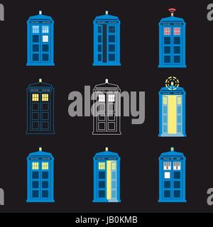 Set of British Police Boxes. London public call. Stock Vector