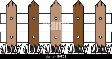 color sections silhouette of wooden fence with meadow and thick contour Stock Vector