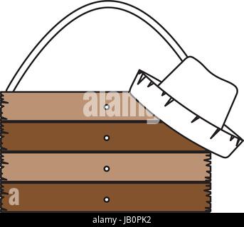 color sections silhouette of wooden board with rope and straw hat with thick contour Stock Vector