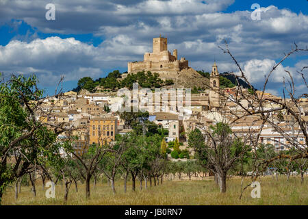 Biar town under the hill with castle in Alicante, Spain Stock Photo