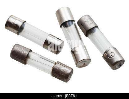 several small glass fuses isolated on white background Stock Photo