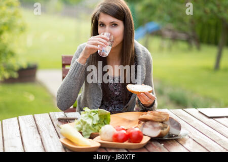 The perfect healthy morning breakfast at summer sunrise Stock Photo