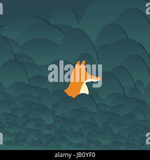 Fox Hunting in Grassland Hills - Vector Illustration Stock Vector