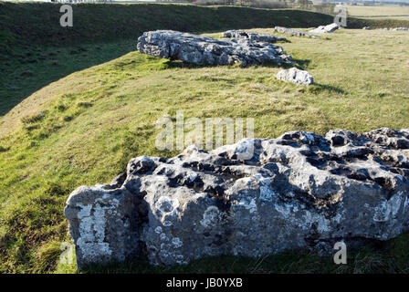 Derbyshire, UK 8 March: Sarsen stones of Arbor Low Stone Circle and grass henge or bank on 8 March 2015 at the Peak District Stock Photo