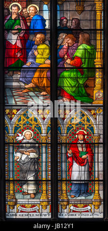Stained glass window. Section of the St Peter Window  in Cologne Cathedral (Kölner Dom), Cologne, Germany Stock Photo