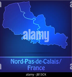 Nord-Pas-de-Calais in Frankreich als Grenzkarte mit Grenzen als Scribble. Durch die ansprechende Gestaltung fügt sich die Karte perfekt in Ihr Vorhaben ein. Stock Photo
