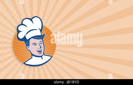 Business card template showing illustration of a chef cook baker head set inside circle done in retro style. Stock Photo