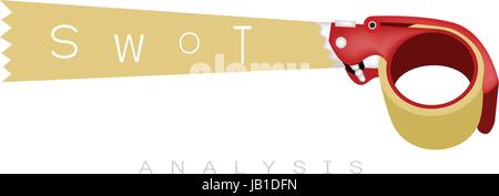 Packing Tape Dispenser or Adhesive Tape Dispenser with Word "SWOT", A Structured Planning Method for Evaluate Strengths, Weaknesses, Opportunities and Stock Vector