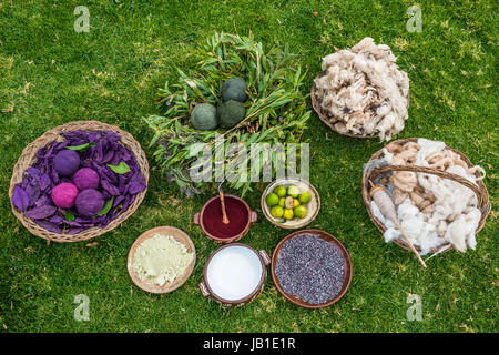 traditional dyes in the peruvian Andes at Cuzco Peru Stock Photo