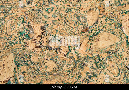 Beautiful brown cork texture with green braided lines Stock Photo