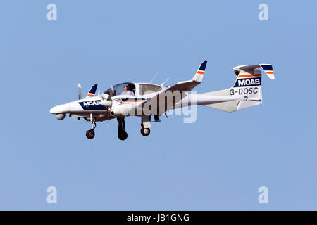 Diamond DA-42 MPP Guardian [G-DOSC] equipped with surveillance equipment landing runway 31. Stock Photo