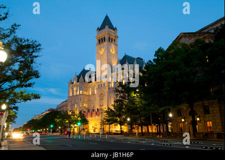 USA Washington DC D.C. Trump International Hotel on Pennsylvania Avenue Ave at dusk Stock Photo