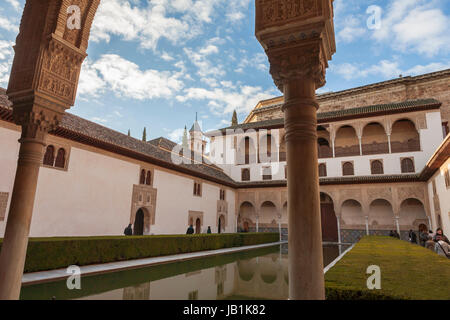 Patio de los Arrayanes (Court of the Myrtles), Palacios Nazaríes, La Alhambra, Granada, Andalusia, Spain Stock Photo