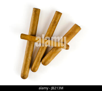 Vier große Zigarren; four large cigars on a white background Stock Photo