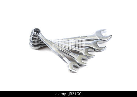 A set of metal spanners isolated on white Stock Photo