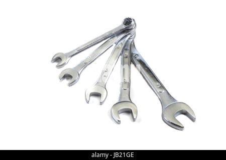 A set of metal spanners isolated on white Stock Photo