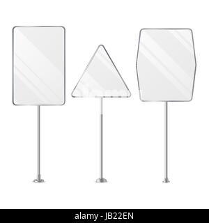 Blank White Outdoor Holder Stands Set Vector. Realistic Template For Business Advertising Isolated On White. Vector Stock Vector