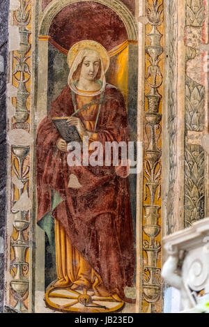 Italy Liguria Portovenere - St Lorenzo basilica ( Madonna Bianca Sanctuary ) - interior fresco,Saint Catherine of Alexandria Stock Photo