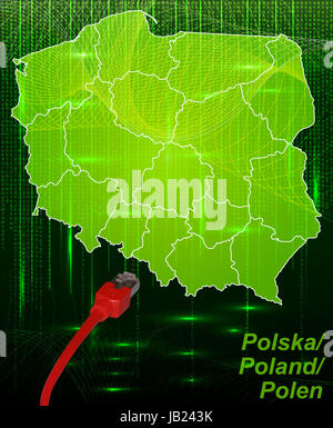 Polen in Europa als Grenzkarte mit Grenzen in dem neuen Netzwerkdesign. Durch die ansprechende Gestaltung fügt sich die Karte perfekt in Ihr Vorhaben ein. Stock Photo
