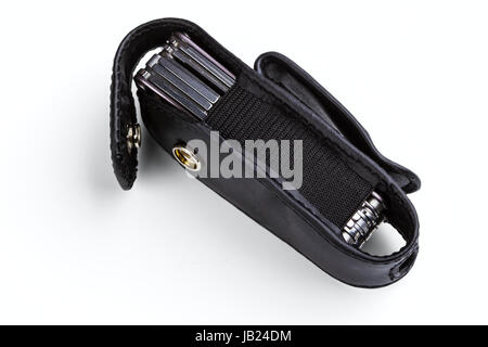 steel folding multitool isolated on a white background Stock Photo