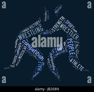 wrestling word cloud with blue wordings on blue background Stock Photo