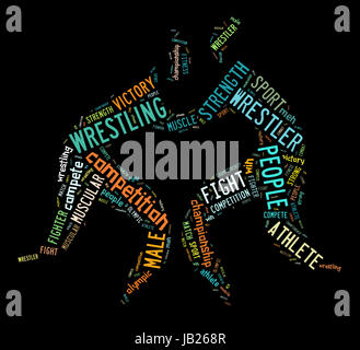 wrestling word cloud with colorful wordings on black background Stock Photo