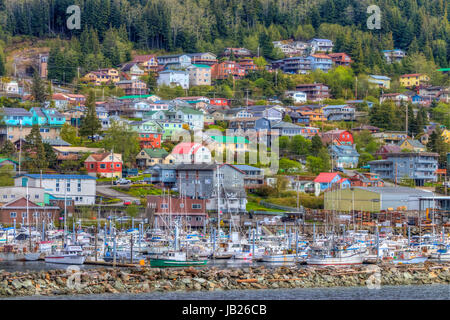Colorful buildings in the cruise ship port of Ketchikan, Alaska, USA. Stock Photo