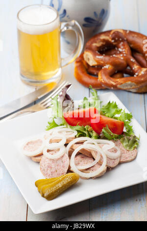 portion of bavarian sausage salad Stock Photo