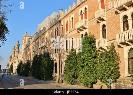 Art deco building next to the beach, on the island Lido di Venezia. Near  Venice, Italy, Europe. Stock Photo