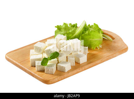 Cubes of feta cheese on a plate Stock Photo