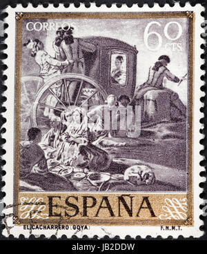 SPAIN - CIRCA 1958: A postage stamp printed in the Spain shows Goya painting The Pottery, circa 1958 Stock Photo