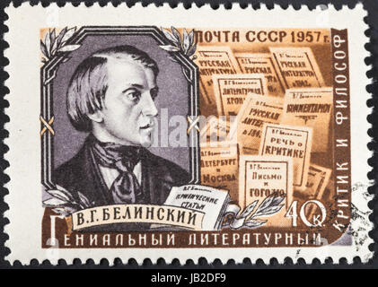 USSR - CIRCA 1957: A postage stamp printed in the USSR shows portrait of famous russian literary critic Belinsky, circa 1957 Stock Photo