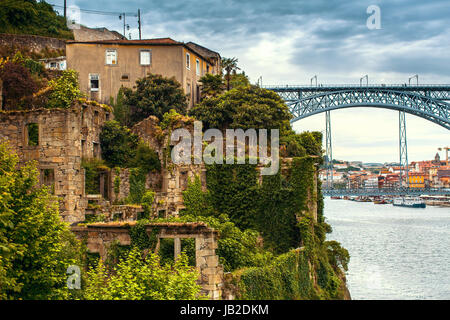 Abandoned buildings in the old part of Porto, Portugal. Stock Photo