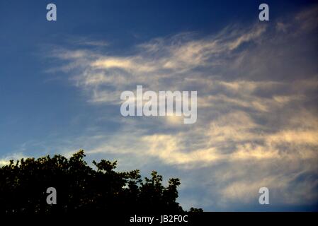 facial Pareidolia blue sky with white clouds that look like a fire dragon Stock Photo