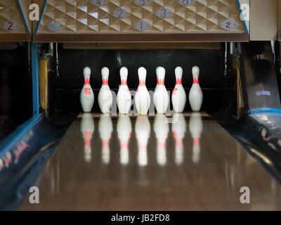 Ball and Pins in a bowling alley in nashville,  TN Stock Photo