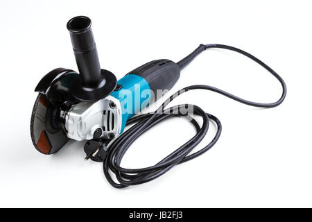 small angle grinder with abrasive disk isolated on a white background Stock Photo
