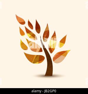 Simple tree symbol with autumn leaves. Concept illustration for environment care or nature help project. EPS10 vector. Stock Vector