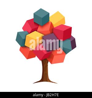 Abstract 3d tree with colorful cube shapes as leaves, concept illustration design. EPS10 vector. Stock Vector
